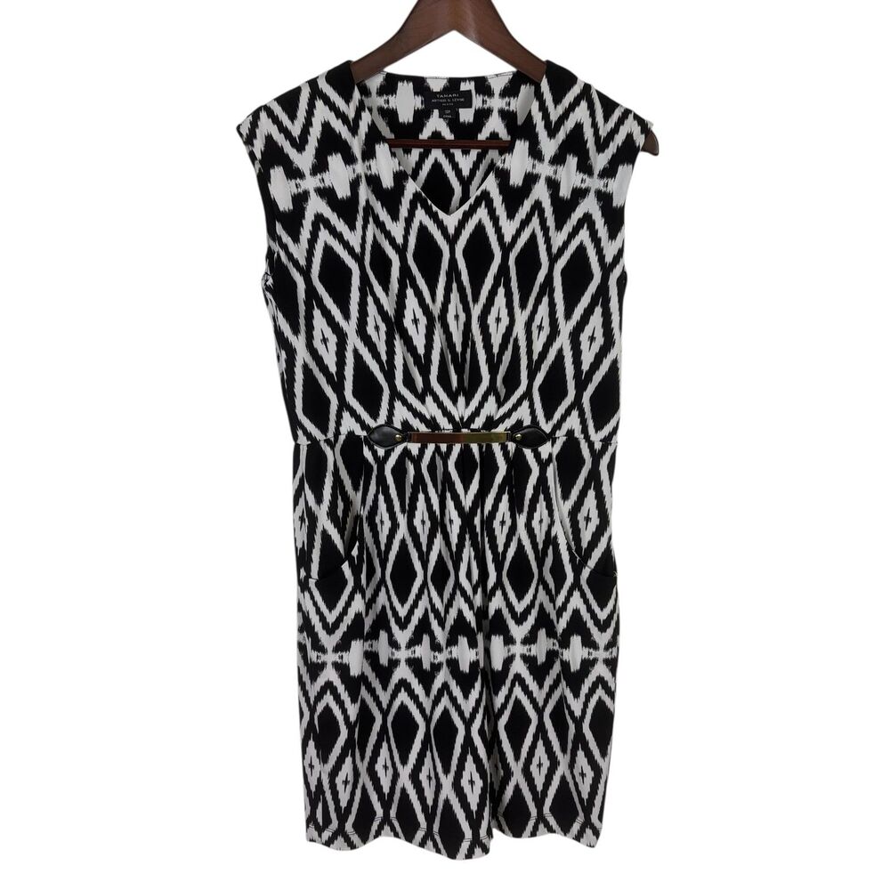 Tahari Arthur S. Levine Black White Gold Dress Sleeveless Women’s Petite 10 Pkts